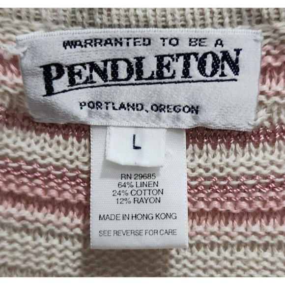 Pendleton Womens Sleeveless Cardigan Sweater Linen Blend Pink/Beige Striped Sz L - Picture 5 of 8
